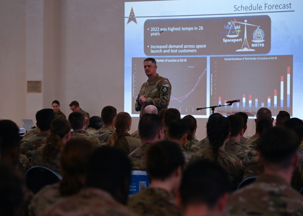 U.S. Space Force Col. Robert Long, Space Launch Delta 30 commander, Speaks at an All-Call on Vandenberg SFB