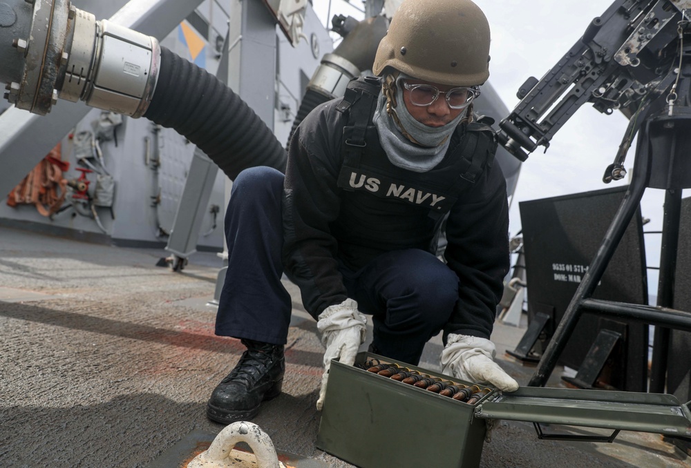 USS Milius Sailors Conduct Live-Fire Weapons Exercise