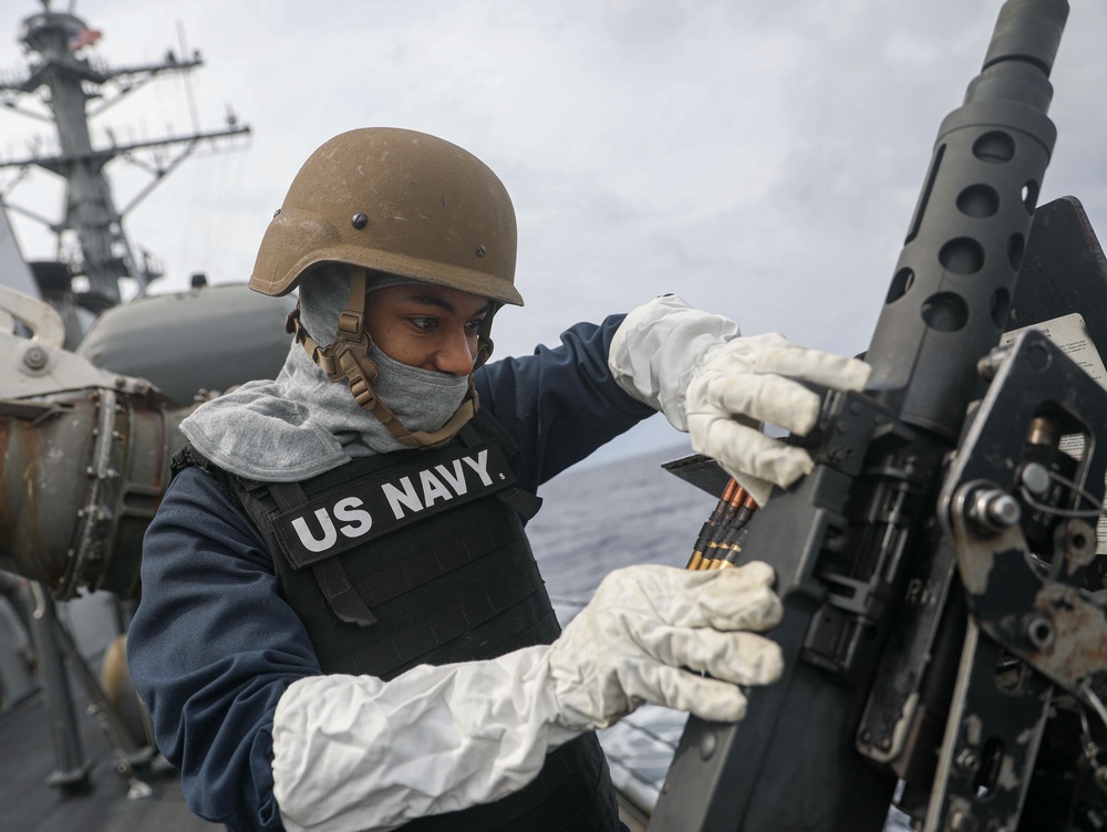 USS Milius Sailors Conduct Live-Fire Weapons Exercise