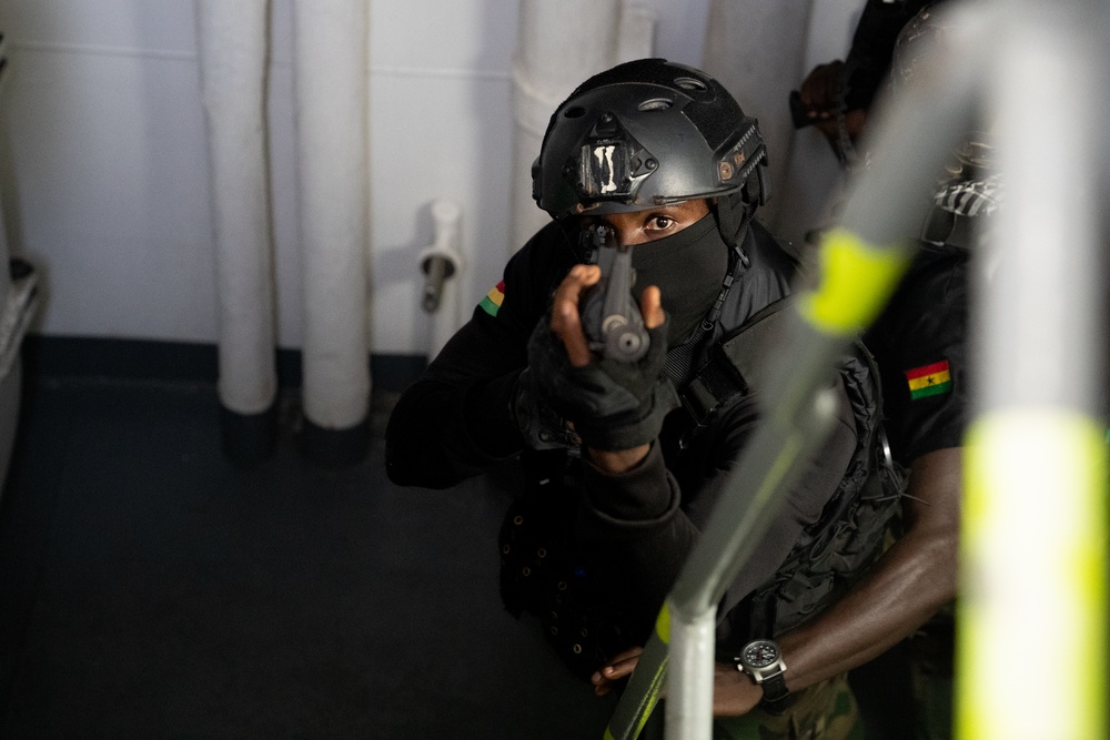 Members of Ghana Armed Forces Clear a Naval Ship Flintlock 2023