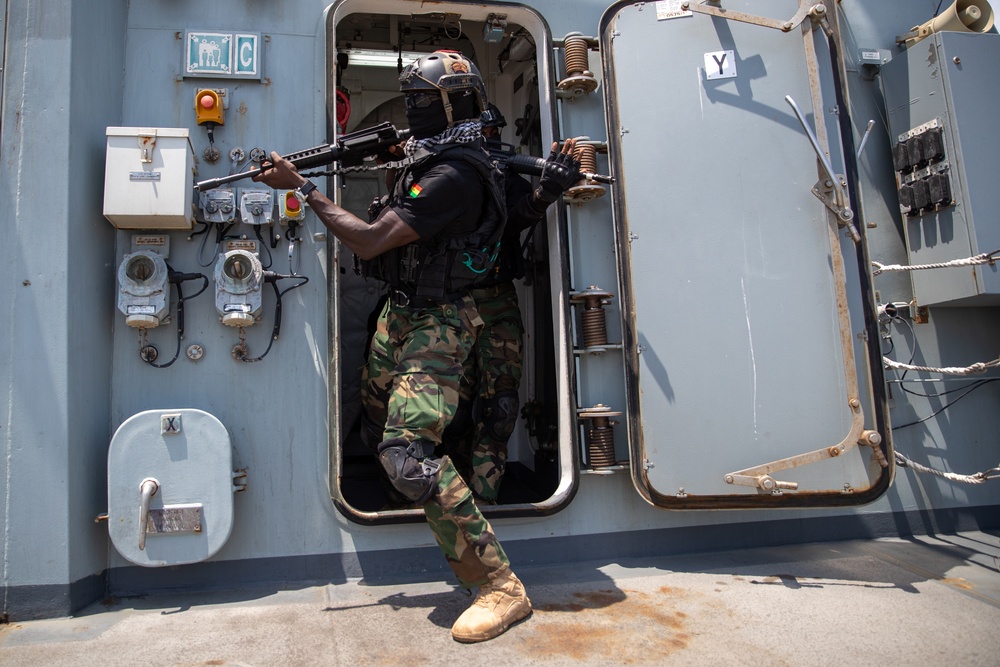 Members of the Ghana Armed Forces Clear a Naval Ship Flintlock 2023