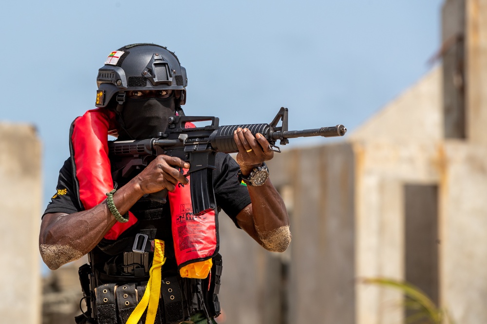 Member of The Ghana Armed Forces pulls Security  Flintlock 2023