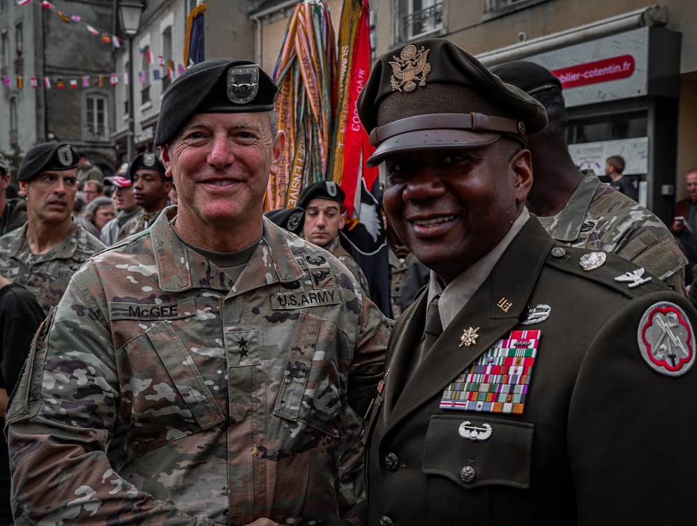 Ceremony held in the town square of Carentan in honor of WWII Veterans