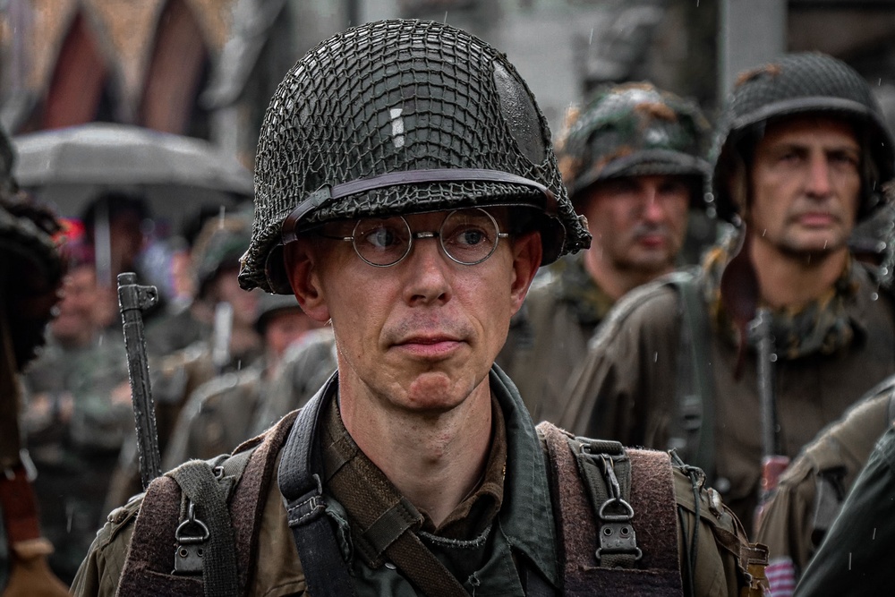 Ceremony held in the town square of Carentan in honor of WWII Veterans