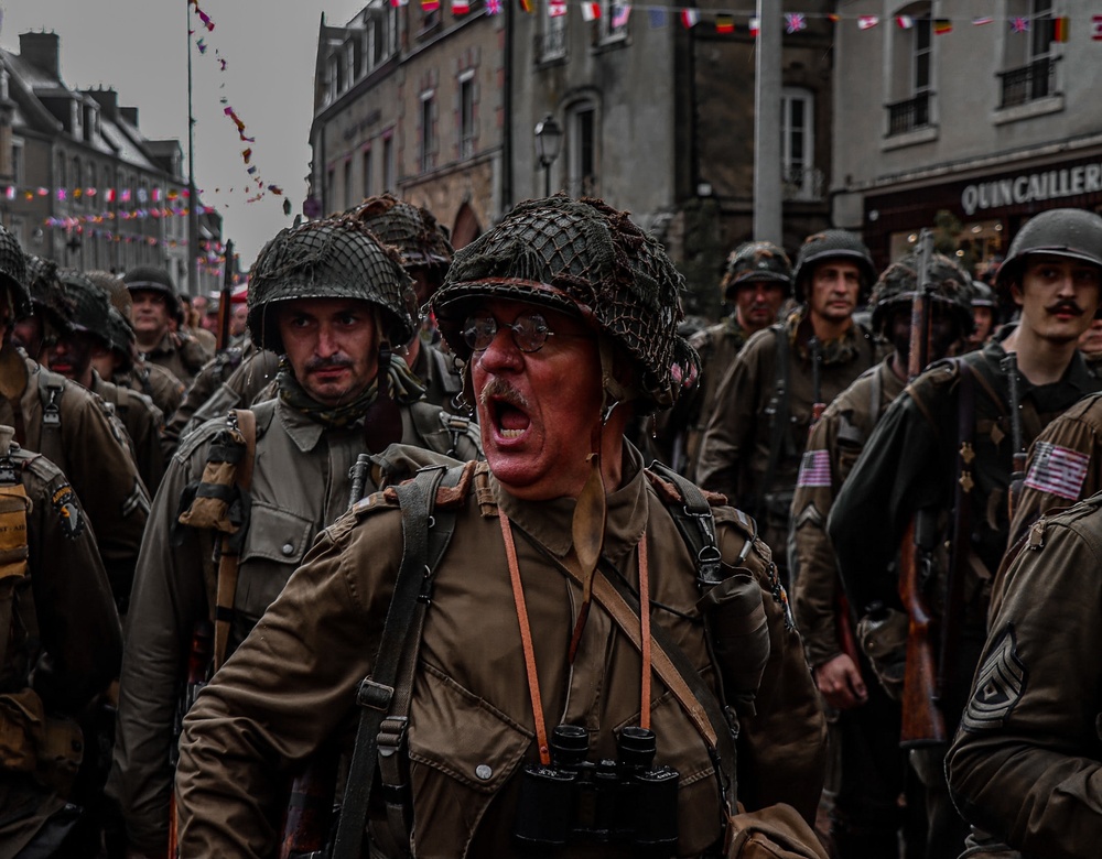 Ceremony held in the town square of Carentan in honor of WWII Veterans