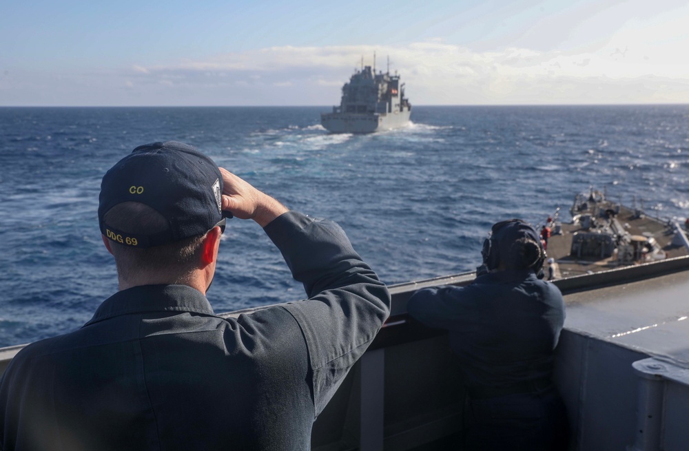 USS Milius (DDG 69) Conducts Underway Replenishment with USNS Charles Drew (T-AKE 10)