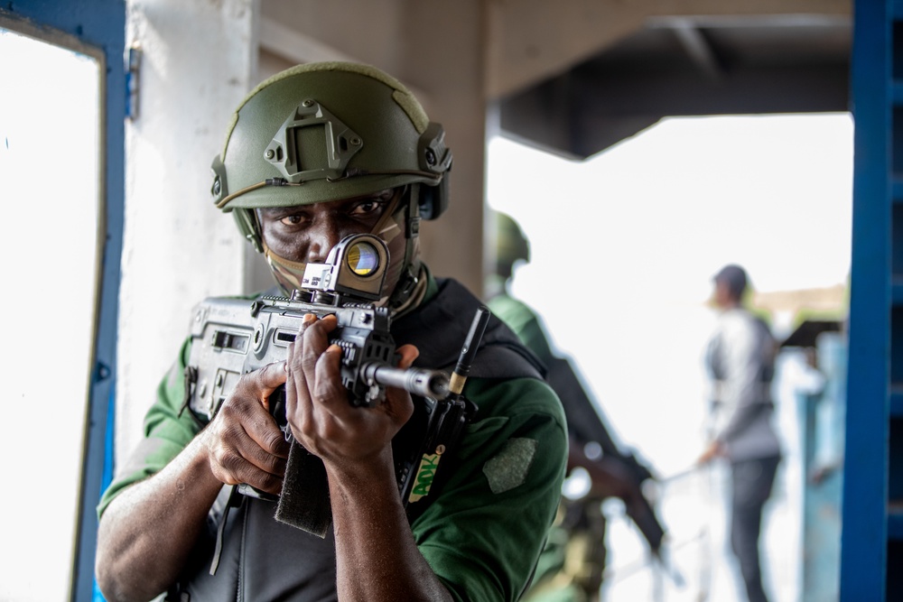 A Member of Cote D’Ivoire Armed Forces Pulls Security Flintlock 2023