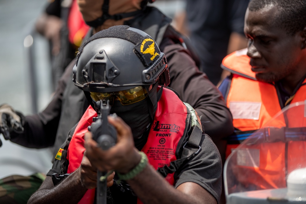 A Member of The Ghana Armed Forces Pulls Security Flintlock 2023