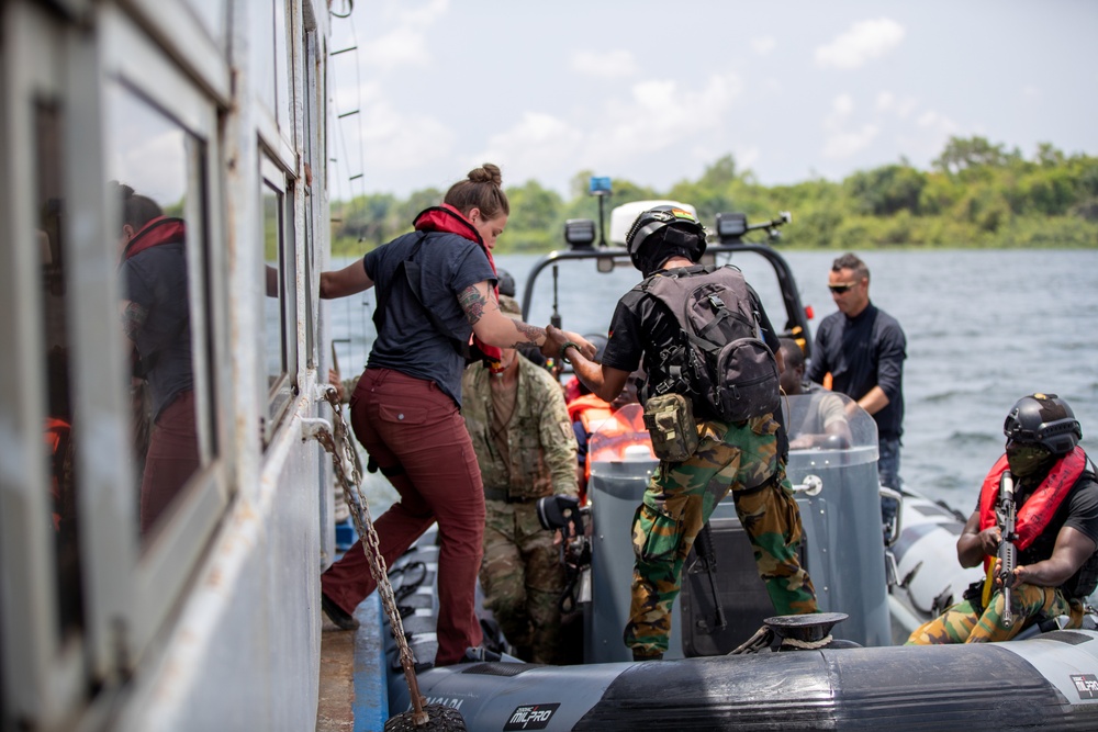 Members of The Ghana Armed Forces Help a Hostage off a Ship Flintlock 2023