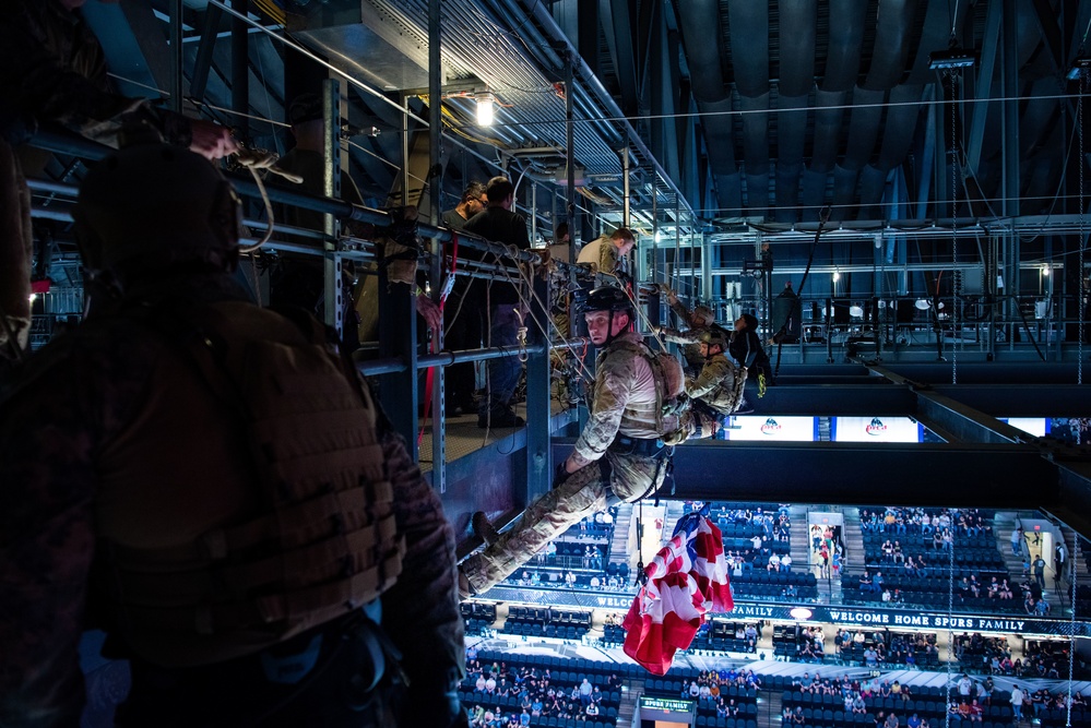 Instructors Rappel at Spurs Game