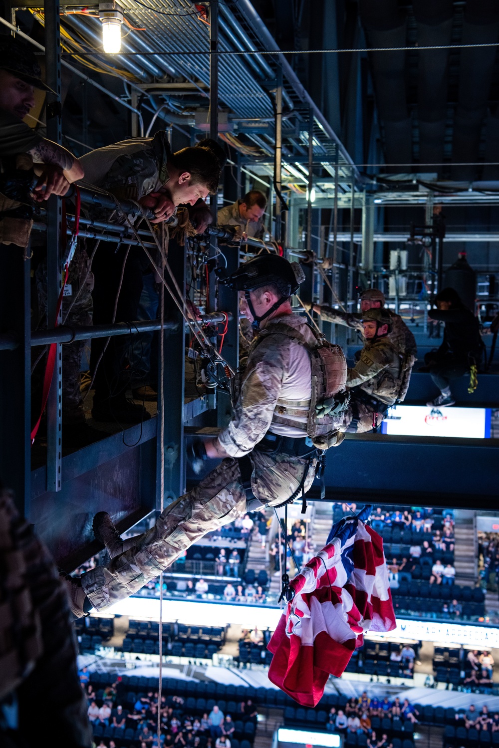 Instructors Rappel at Spurs Game