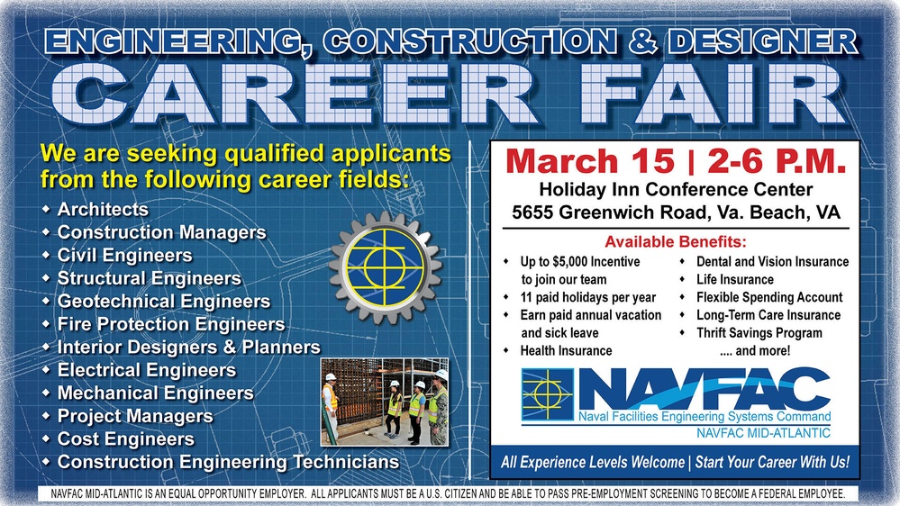 NAVFAC Mid-Atlantic to host Engineering, Construction &amp; Designer Career Fair to Recruit, Hire Qualified Applicants
