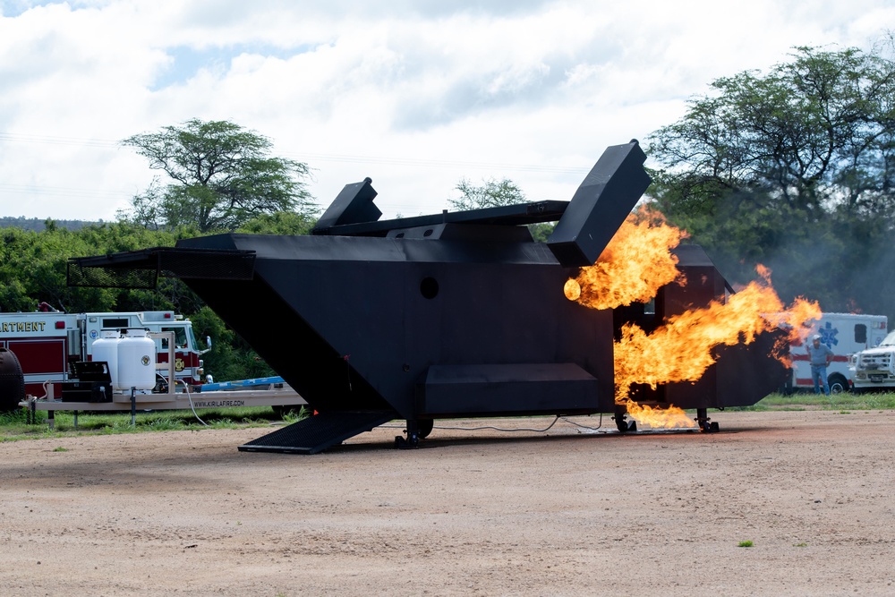 Pacific Missile Range Facility (PMRF) Barking Sands Fire and Emergency Services conduct first drill with the V22 Ospery Live Fire Training System.