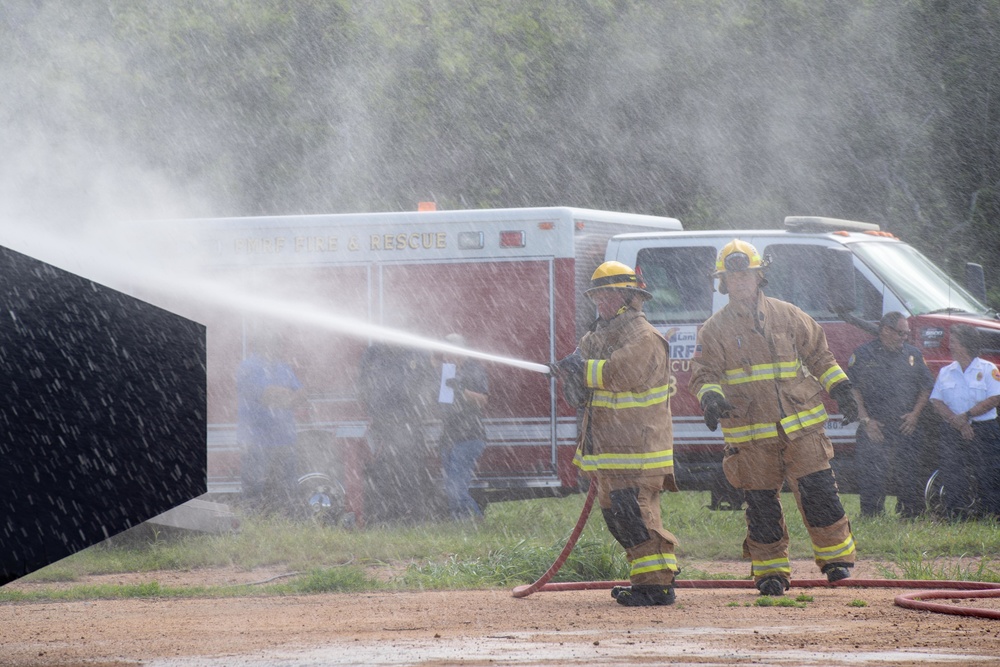 Pacific Missile Range Facility (PMRF) Barking Sands Fire and Emergency Services conduct first drill with the V22 Ospery Live Fire Training System.