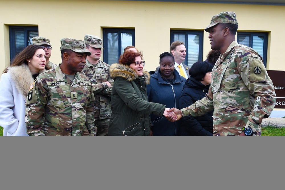 839th Transpotration Battalion, Maj. Gen. Gavin A. Lawrence, visits Camp Darby.