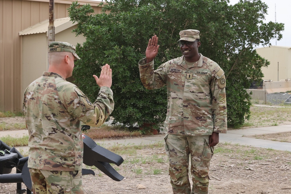 1st Lt. Dantrell Maeweather promotes at Camp Buehring, March, 2023