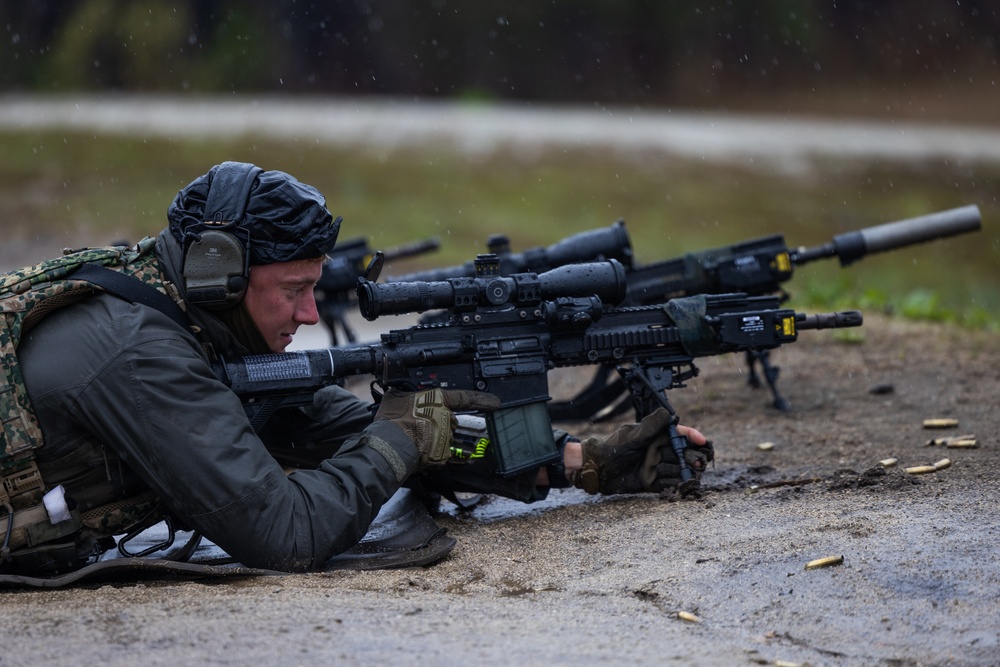 Dutch Marines train on a sniper range with 2d Recon