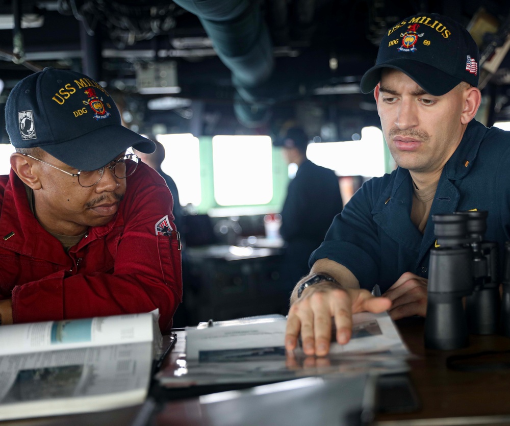 USS Milius (DDG 69) Sailors Stand Watch on the Ship's Bridge