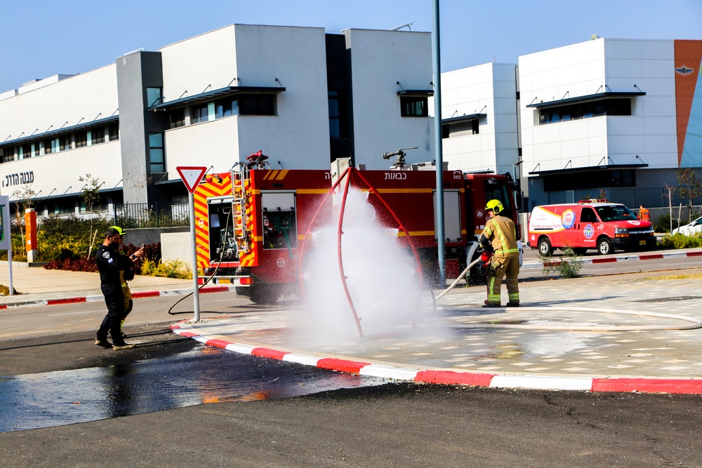 Israel National Fire and Rescue Authority displays a decontamination shower