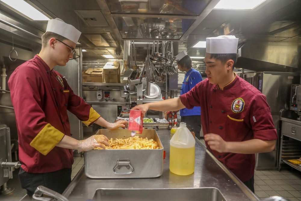 USS Milius (DDG 69) Sailors Work in the Ship's Galley