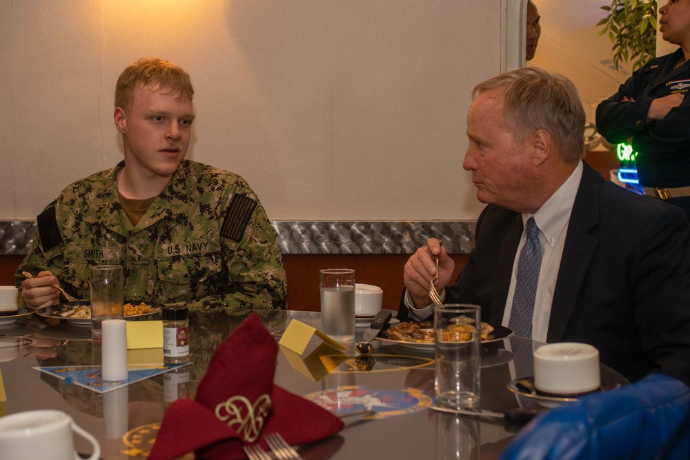 USS Ronald Reagan (CVN 76) Sailors have lunch with Members of the House Appropriations Committee Defense Subcommittee