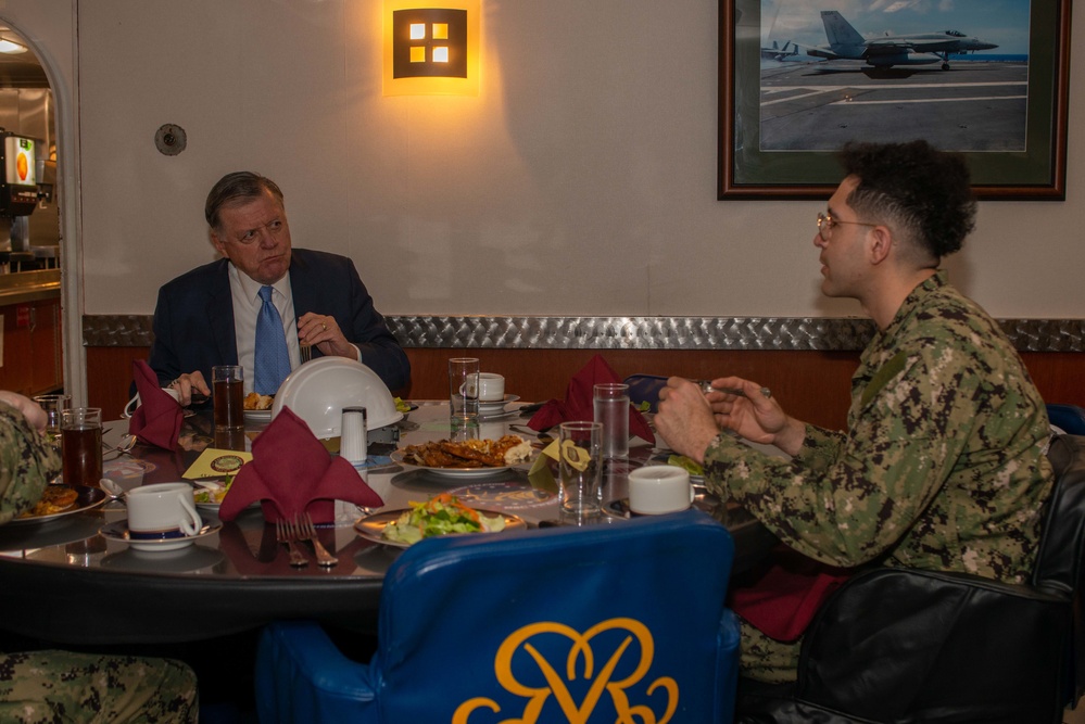 USS Ronald Reagan (CVN 76) Sailors have lunch with Members of the House Appropriations Committee Defense Subcommittee