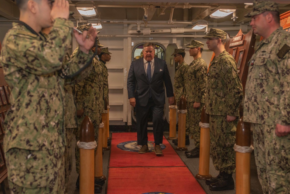 USS Ronald Reagan (CVN 76) Sailors have lunch with Members of the House Appropriations Committee Defense Subcommittee