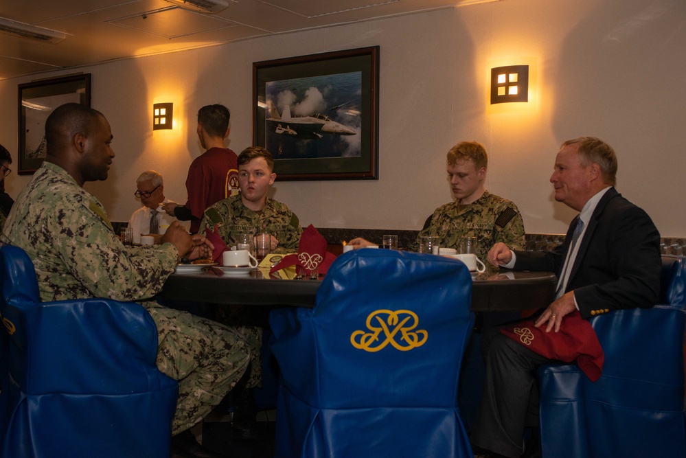 USS Ronald Reagan (CVN 76) Sailors have lunch with Members of the House Appropriations Committee Defense Subcommittee