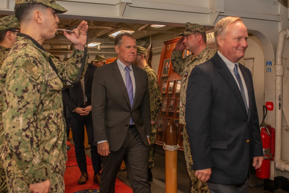 USS Ronald Reagan (CVN 76) Sailors have lunch with Members of the House Appropriations Committee Defense Subcommittee