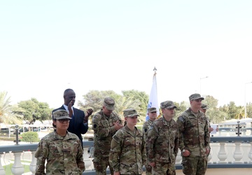 TF Liberty soldiers promoted, reenlisted at U.S. embassy in Qatar