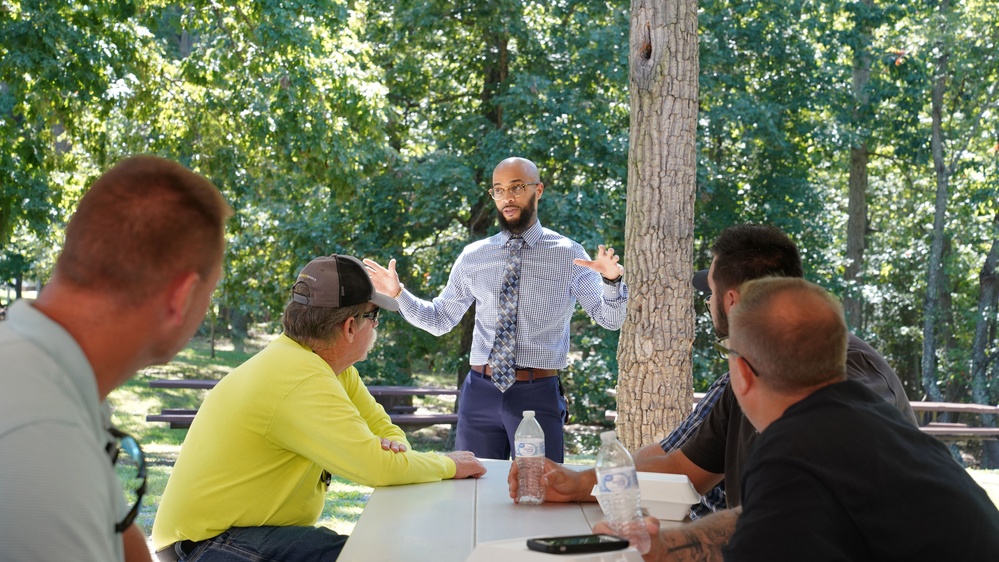 James Thompson Talks to Teammates During Employee Appreciation Lunch