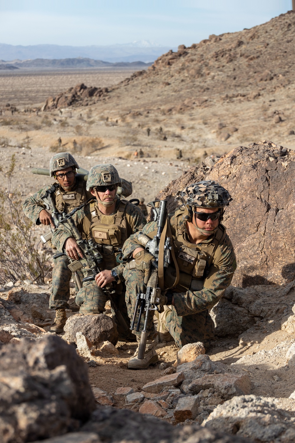 U.S. Marines with 3rd Battalion, 5th Marine Regiment, participate in a Company Level Attack exercise