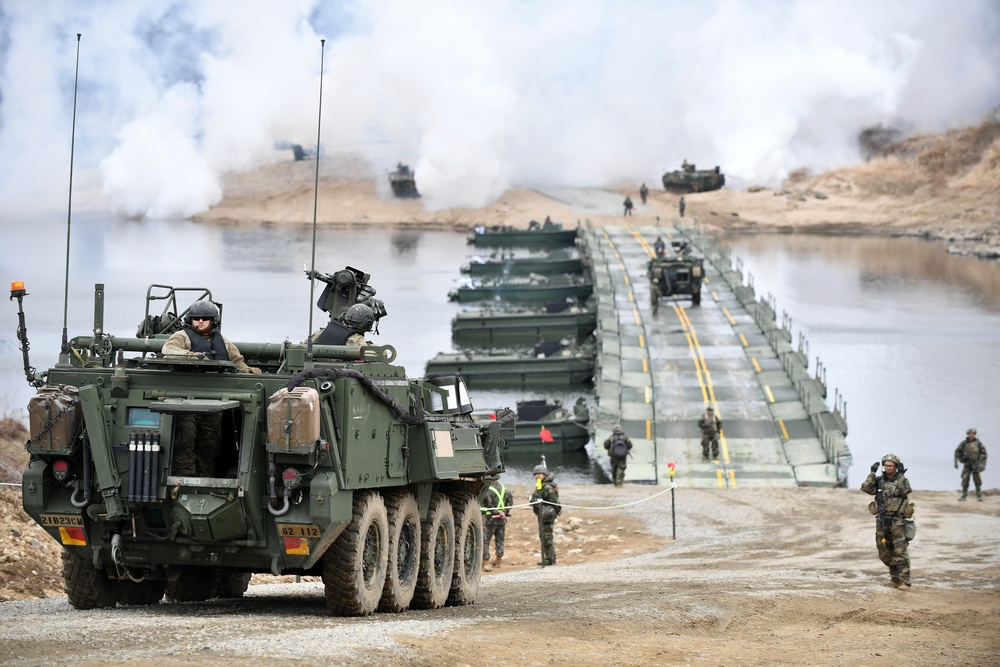 2nd Infantry Division Sustainment Brigade Builds Pontoon Bridge