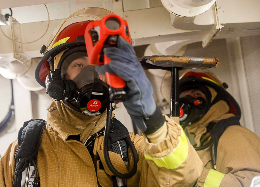 USS Milius (DDG 69) Conducts Damage Control Drill While Operating in the Sea of Japan