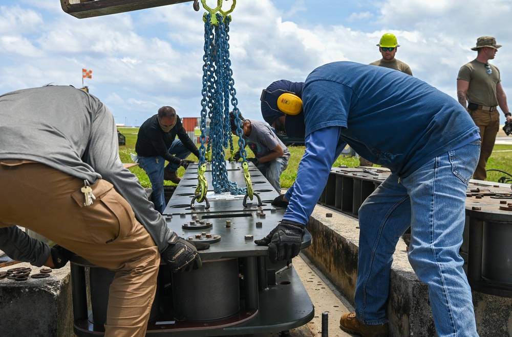 The 36th Civil Engineering Squadron replaces an arresting system to ensure flightline safety