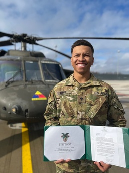 Spc. Thai Davis receives his official acceptance to the U.S. Military Academy at West Point