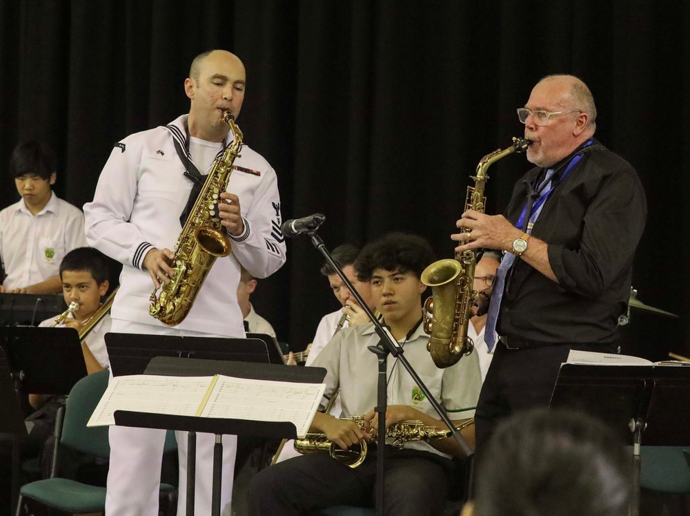 U.S. 7th Fleet Band Performs with Students from Trinity Lutheran College Band