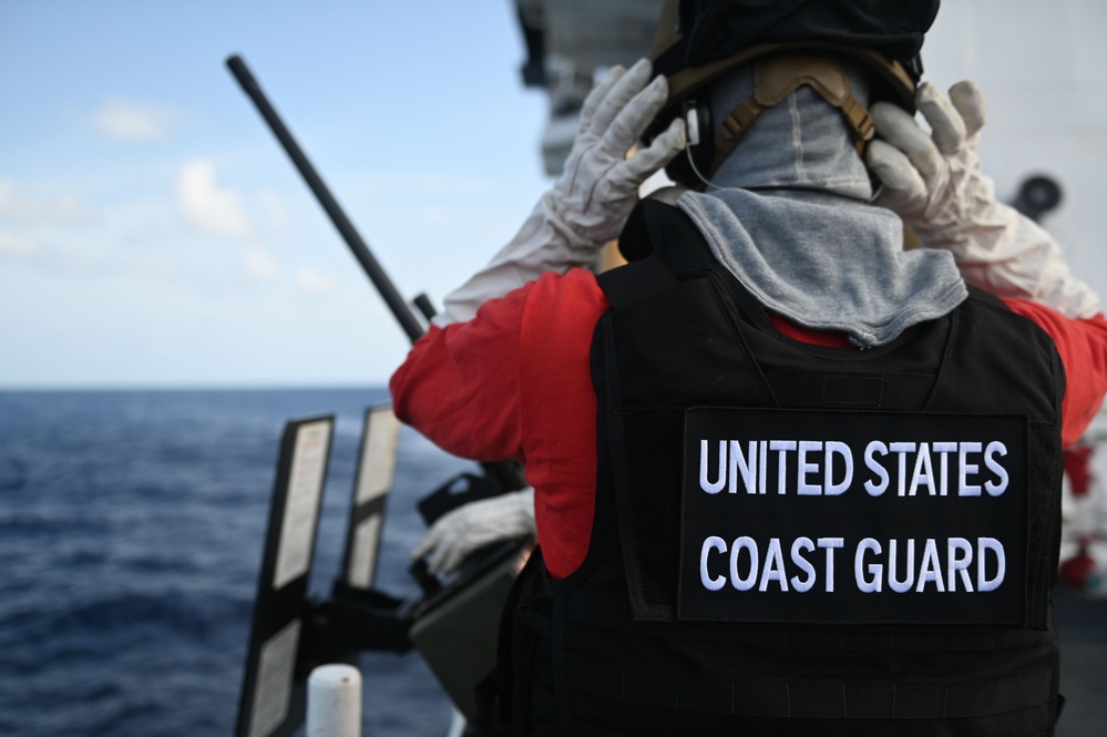 USCGC Stone conducts machine gun training in the Southern Atlantic Ocean