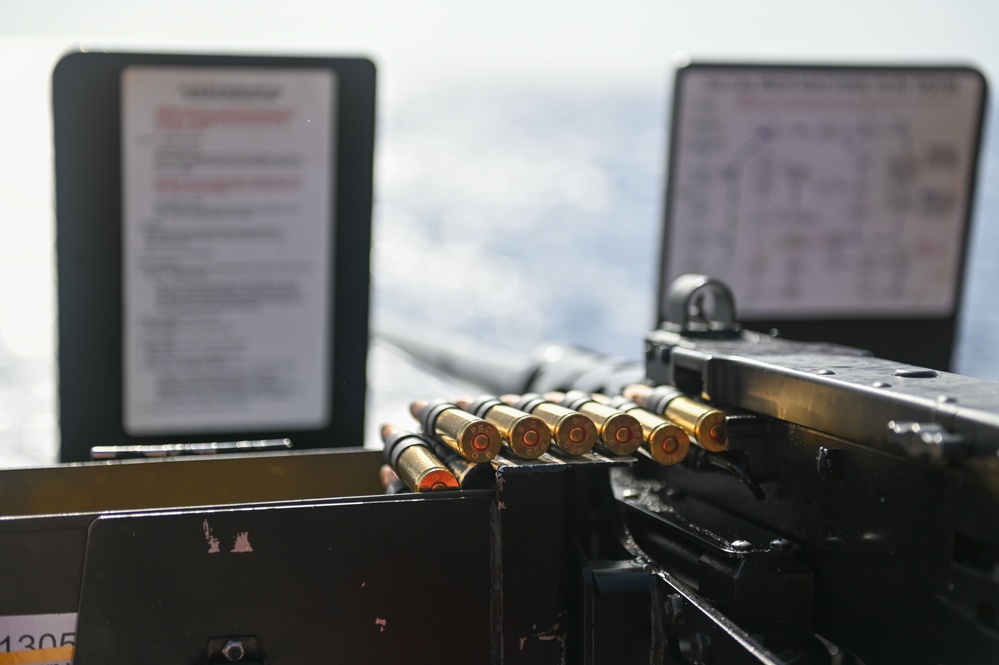 USCGC Stone conducts machine gun training in the Southern Atlantic Ocean