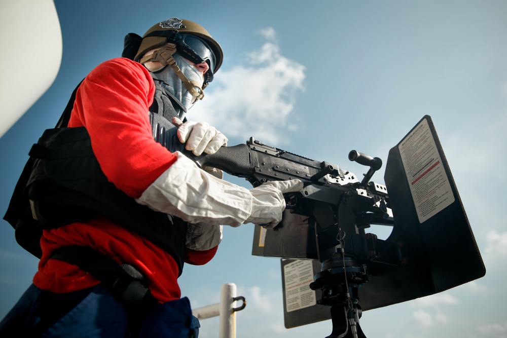 USCGC Stone conducts machine gun training in the Southern Atlantic Ocean