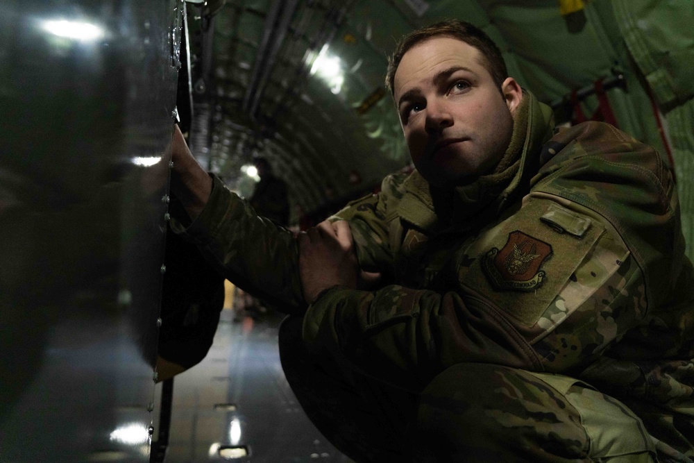 Airman works on the interior of KC-135 Stratotanker