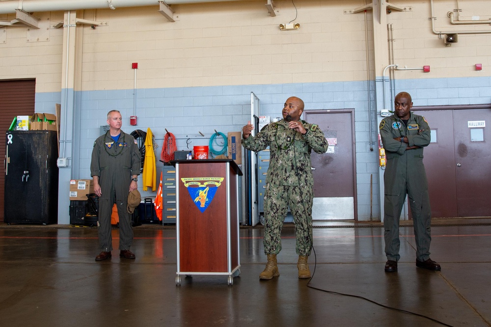 Rear Admiral Stephen Barnett, Commander, Navy Region Hawai`i, visits Pacific Missile Range Facility (PMRF).