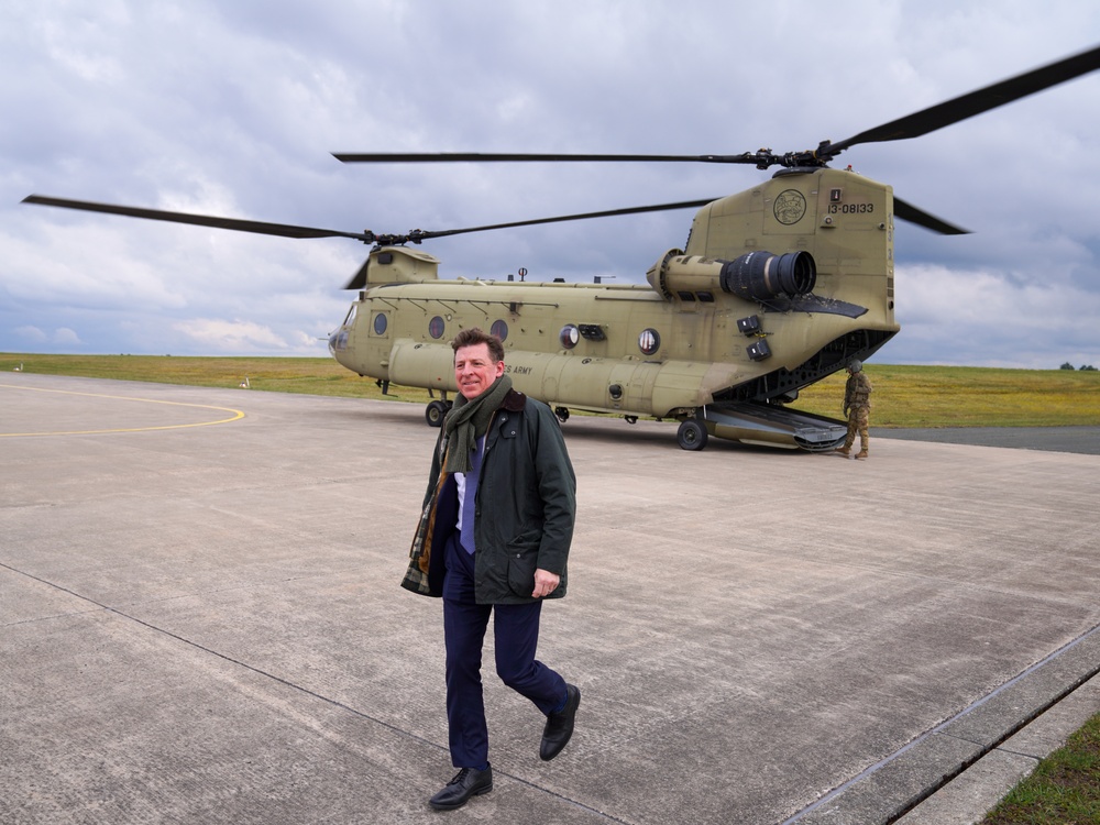 United States Consul General-Munich, Timothy Liston and a CH-47 Chinook helicopter