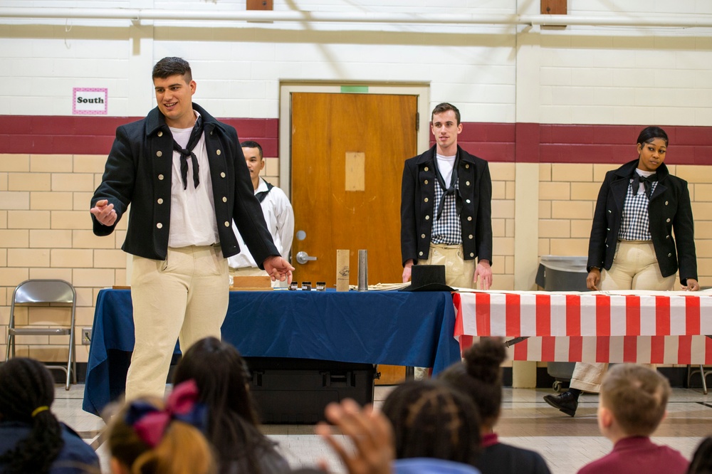 USS Constitution crew speaks at elementary school