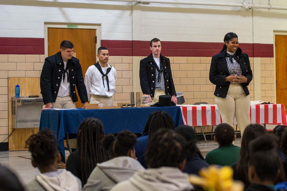 USS Constitution crew speaks at elementary school