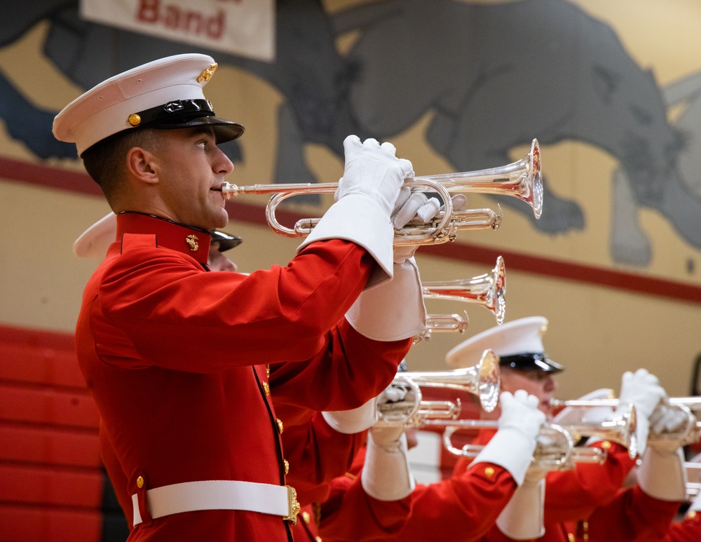 Marines of the Battle Color Detachment, Marine Barracks Washington, continue their west coast tour performing for students in Snohomish, Washington.