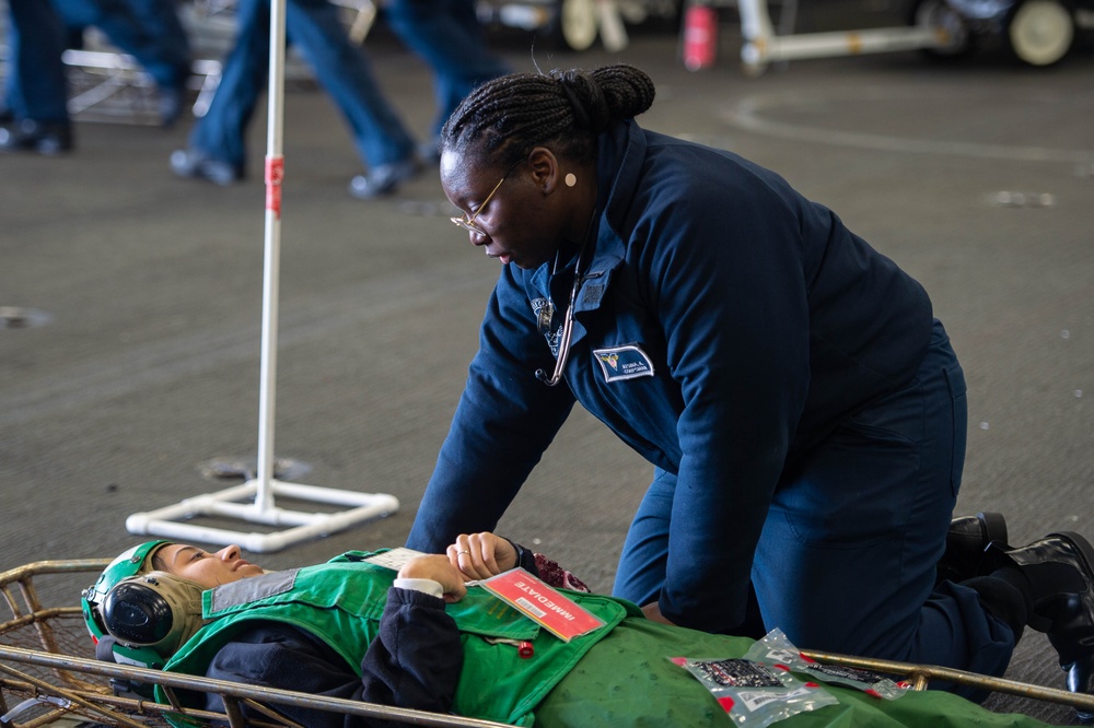 USS Carl Vinson (CVN 70) Conducts a Mass Casualty Drill