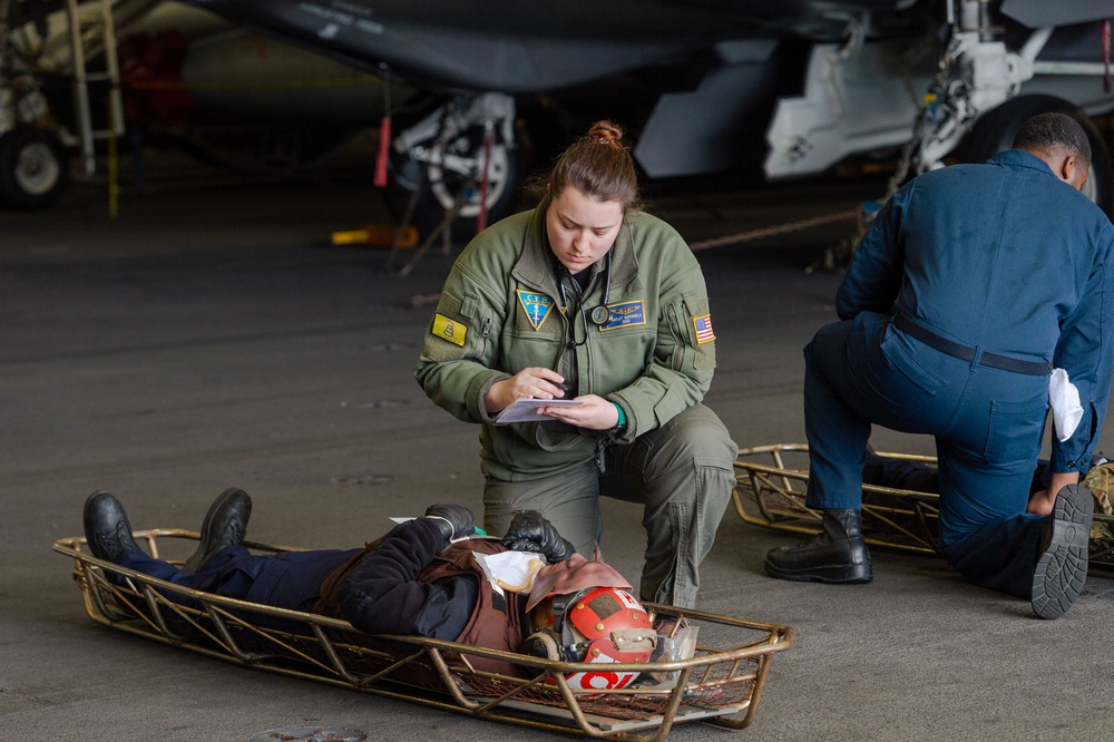 USS Carl Vinson (CVN 70) Conducts a Mass Casualty Drill