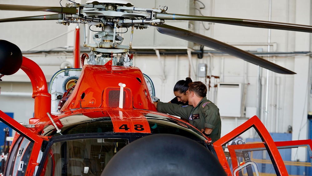 U.S. Coast Guard aircrew conducts seven-day maintenance on Dolphin