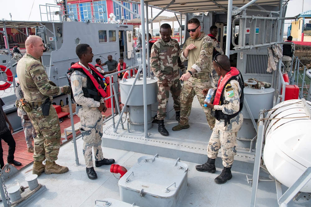 U.S. Navy and Coast Guard members partner with Djiboutian Coast Guardsmen to execute the final Cutlass Express 2023 event